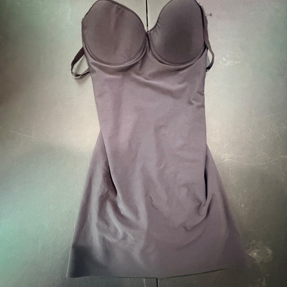 Naomi Nicole Shapewear Slip Dress Women 36C Black Stretch Underwire Minimalist